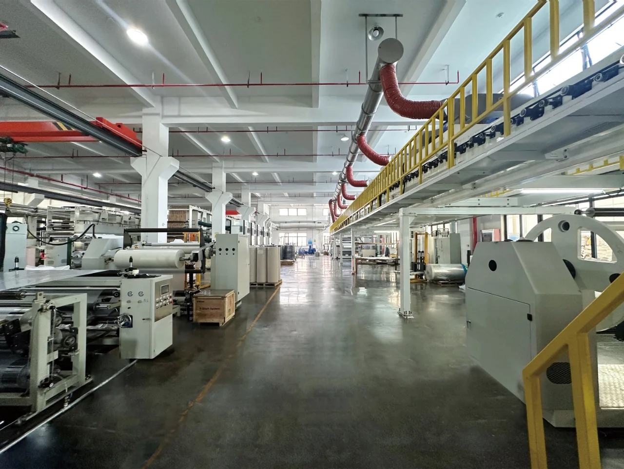 Genuine production hall with film processing equipment